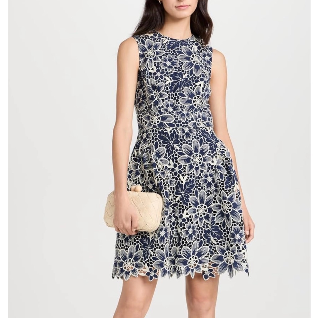 Nwt Shoshanna Floral Lace Dress In Navy And White 12